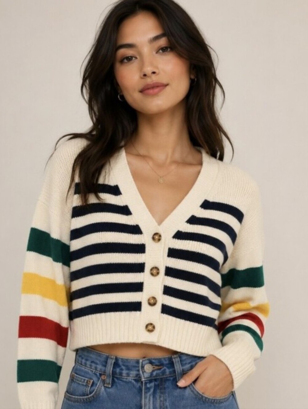 La Ligne Mini Marin Cashmere Blend Stripe Cardigan White XS NWOT